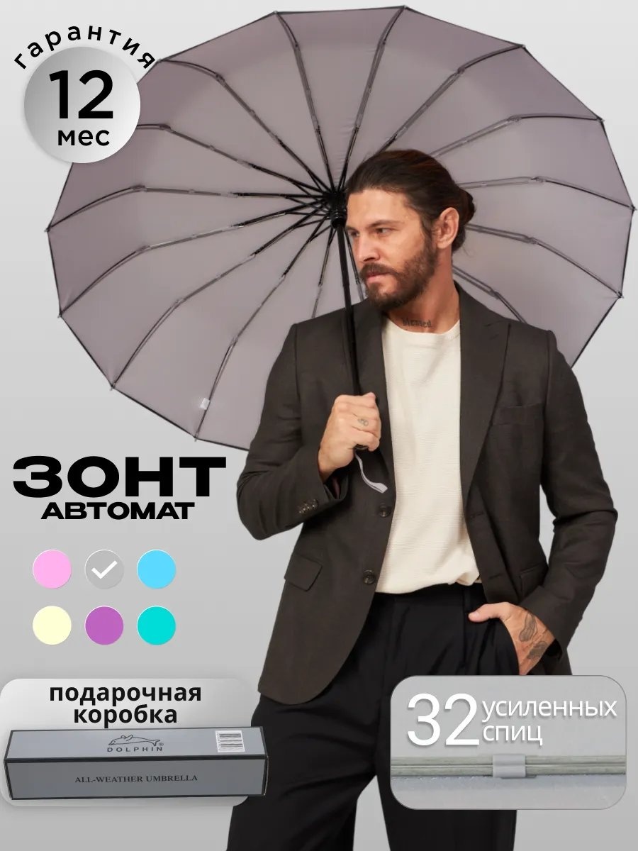 Складной зонт полуавтомат серый