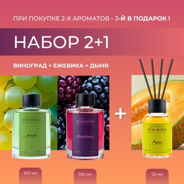 Диффузор с палочками RICH AROMA Виноград + Ежевика + Дыня 255 мл