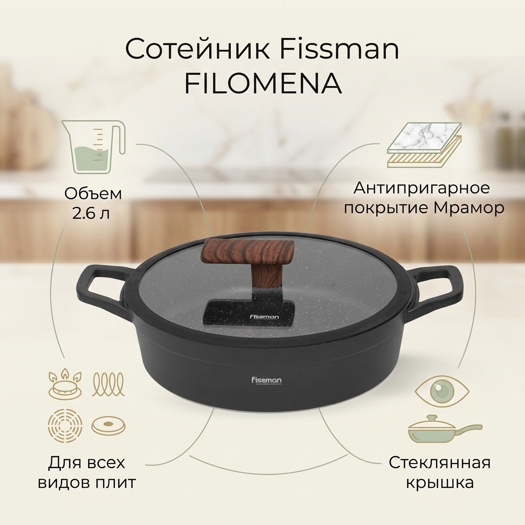 Сотейник 2.6 л, Fissman FILOMENA алюминий