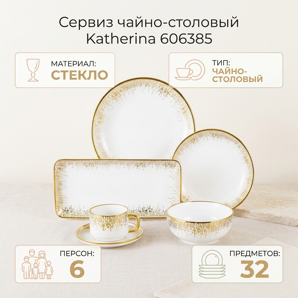 Сервиз на 6 персон Katherina , предметов: 32, чайно-столовый, стекло