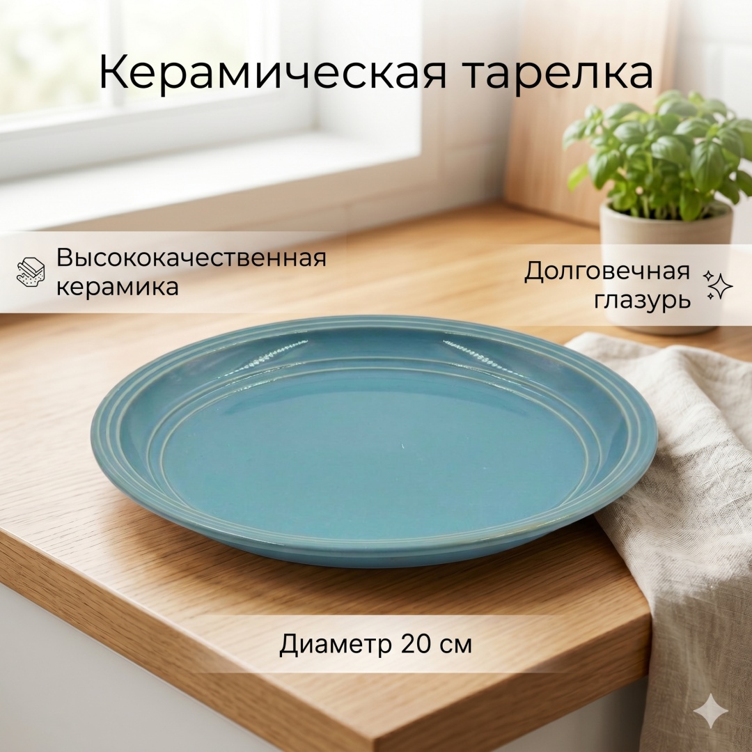 Тарелка 20 см, 1 шт, керамика