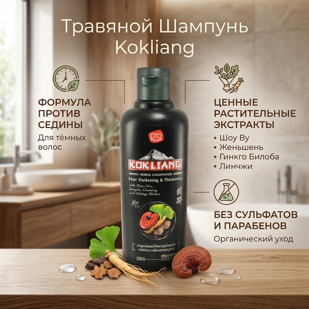 Kokliang травяной от выпадения и укрепления волос шампунь 200 мл
