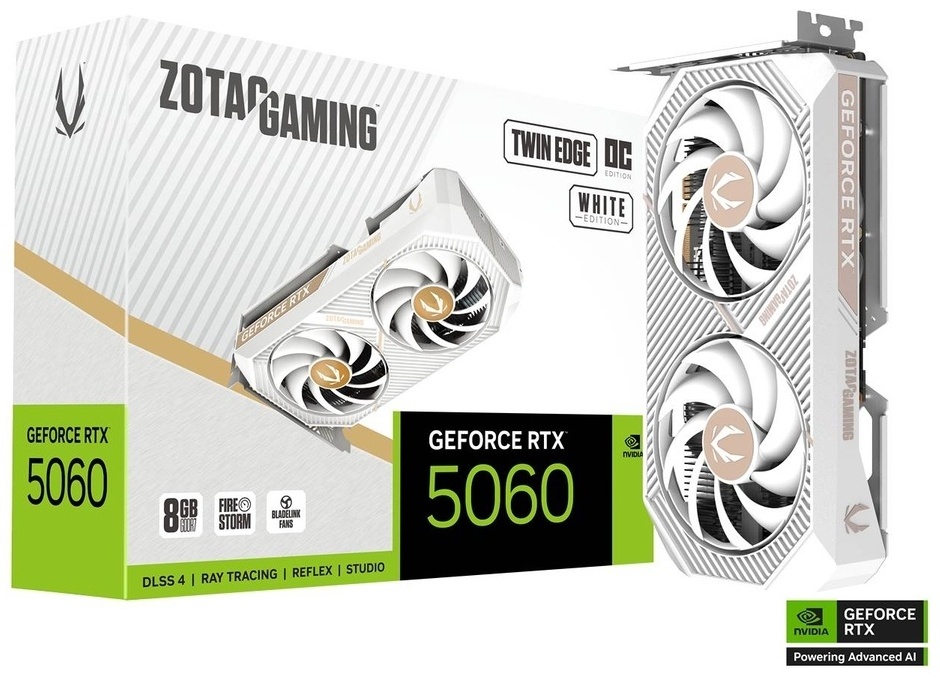 Видеокарта ZOTAC GeForce RTX 5060 TWIN EDGE WHITE OC 8 Гб