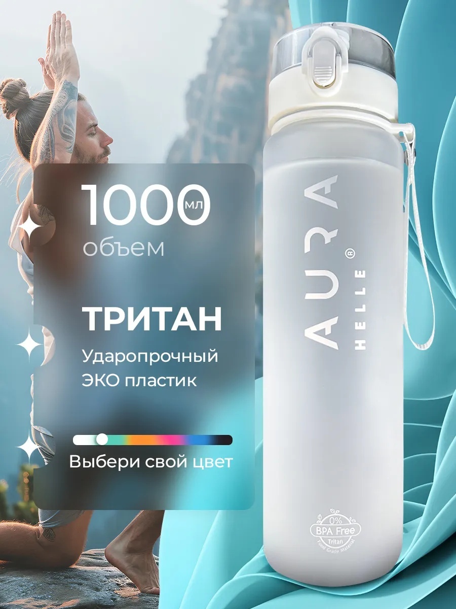 Бутылка 1 л белый, крышка с кнопкой, пластик, тритан