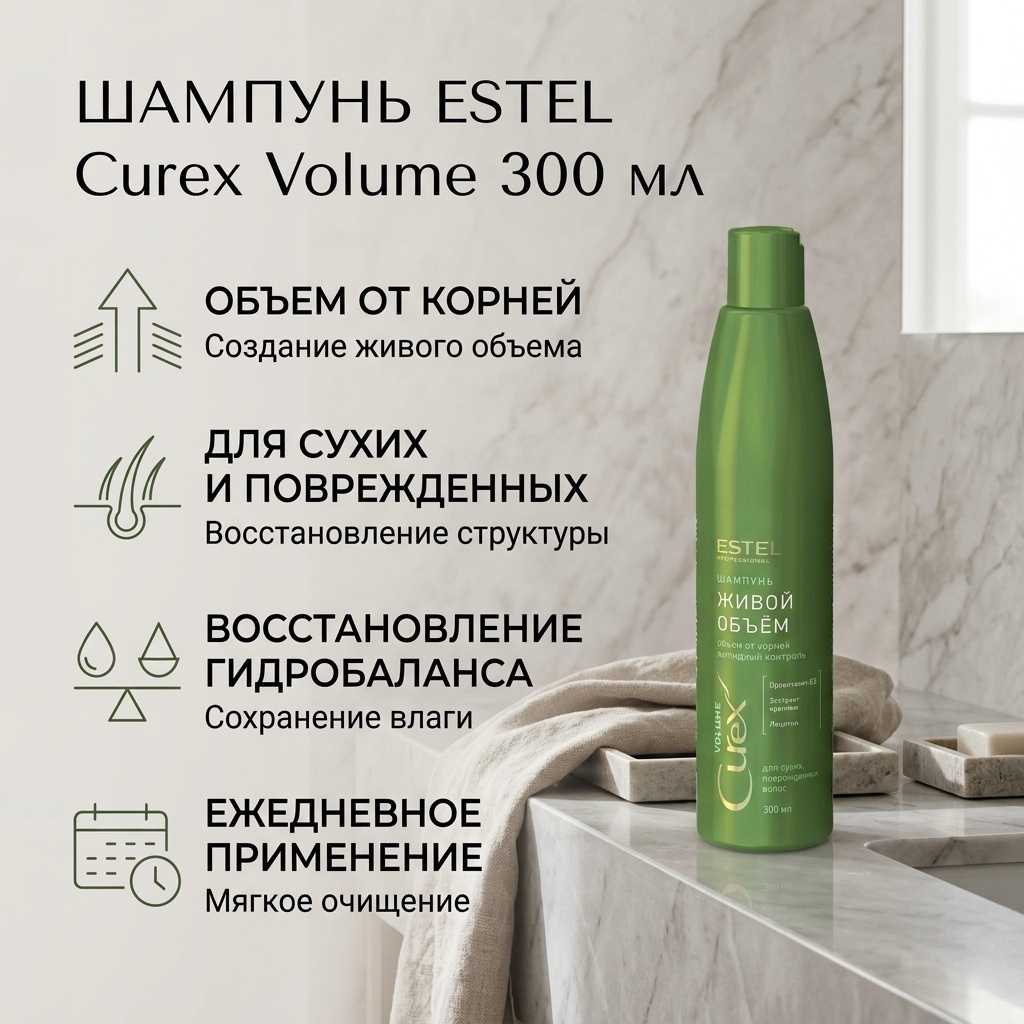 ESTEL PROFESSIONAL Curex Volume живой объем липидный контроль шампунь 300 мл