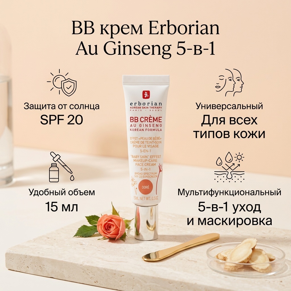 Erborian Au Ginseng 5 in 1 BB крем dore 15 мл