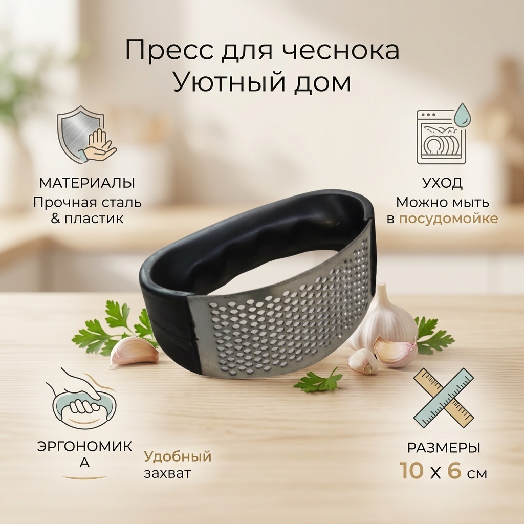 Пресс для чеснока Уютный дом нержавеющая сталь, пластик, 1 шт
