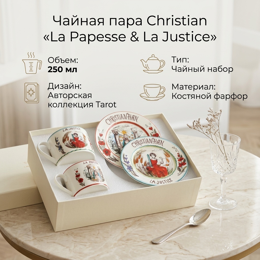 Чайная пара Panno La Papesse & La Justice, 250 мл, фарфор, костяной фарфор, 2 шт.