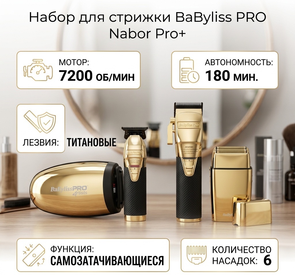 BaByliss набор для стрижки Babyliss nabor pro+ золотой