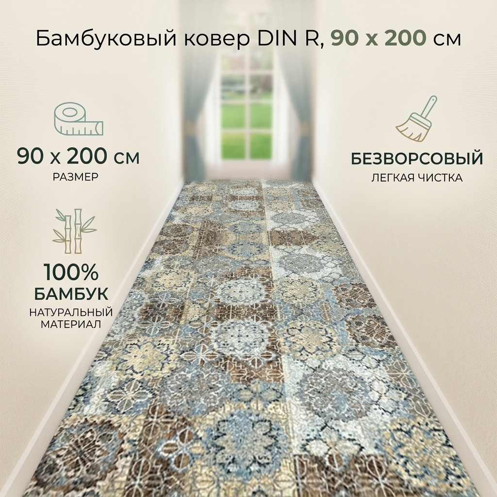 Ковровая дорожка DIN безворсовая, бамбук, 90 см x 2 м