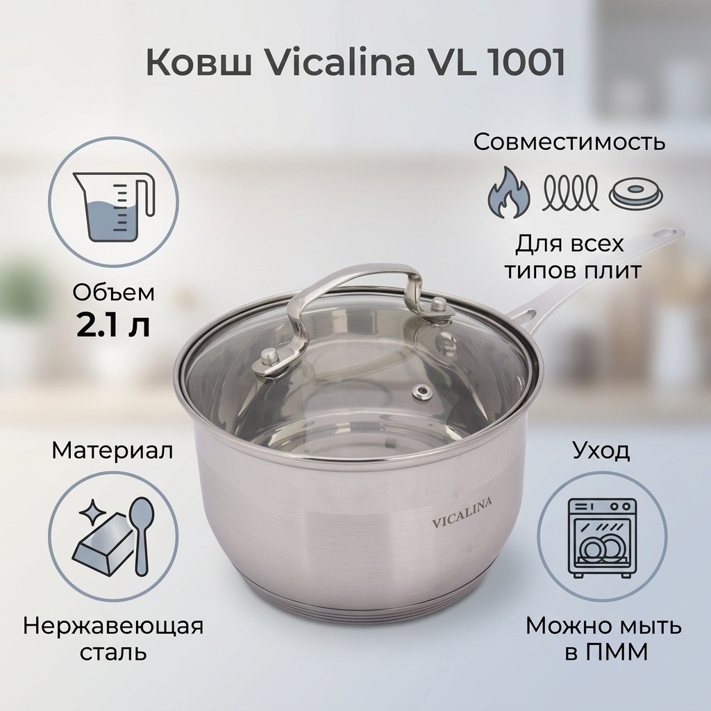 Ковш 2.1 л, Vicalina VL 1001 сталь