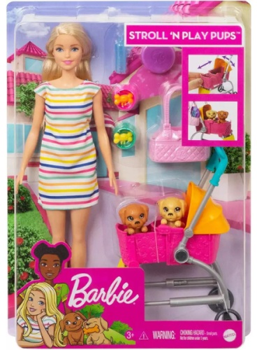 Кукла-модель Barbie Кукла Barbie GHV92 со щенком в коляске 28 см