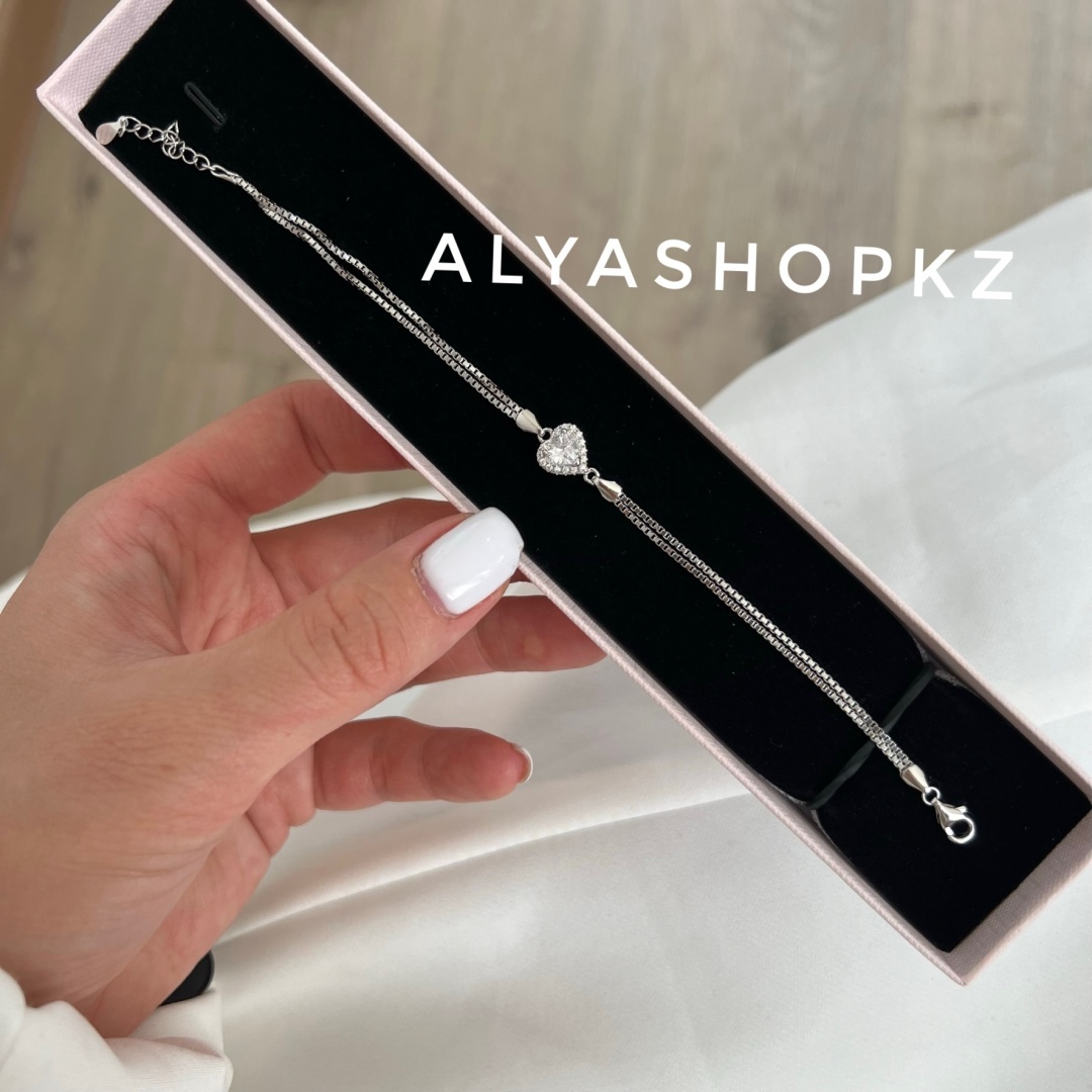Alyashopkz Браслет с белым сердцем длина 19 см, вес 3.7 г серебро, плетение венецианское