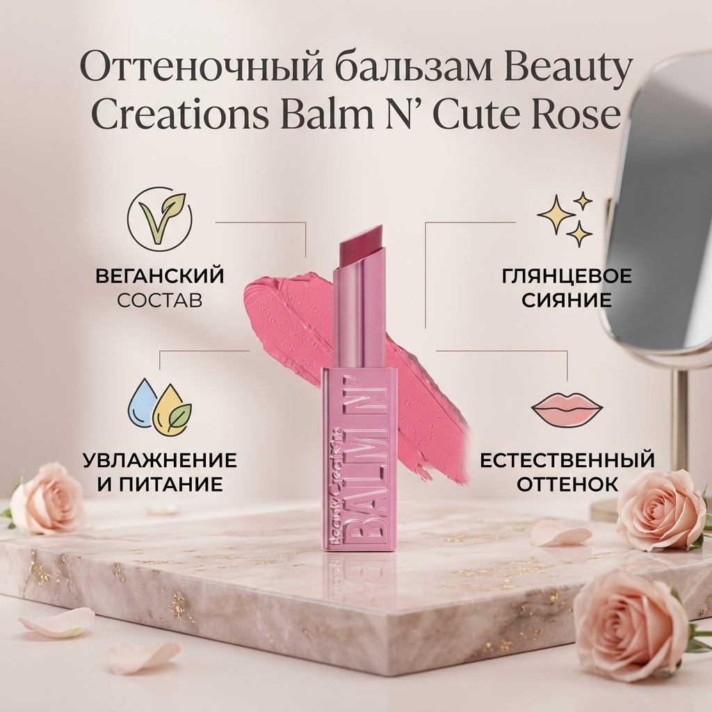 Beauty Creations Balm N' Cute бальзам оттеночный для губ Rose