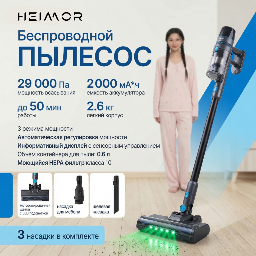 Пылесос Heimor NH700 серый, темно-синий