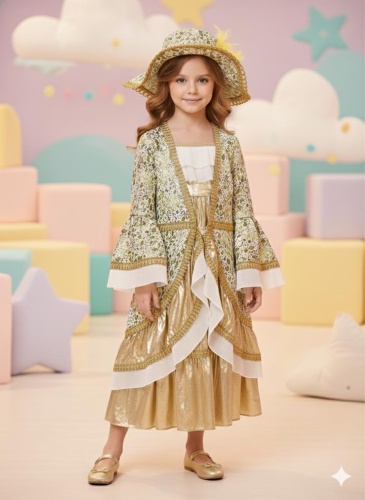 Карнавальный костюм Fashion collection Фрейлина золотистый, зеленый