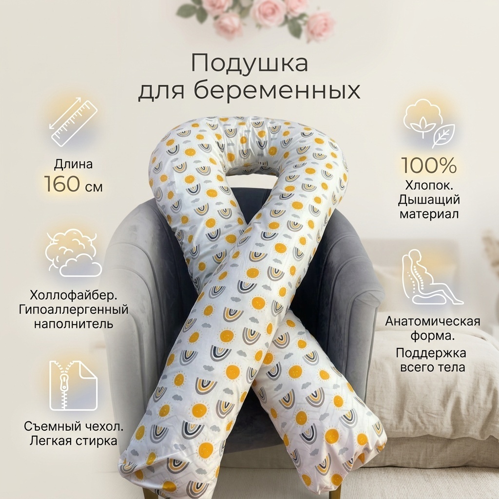 Ортопедическая подушка для беременных 80x160 см, холлофайбер