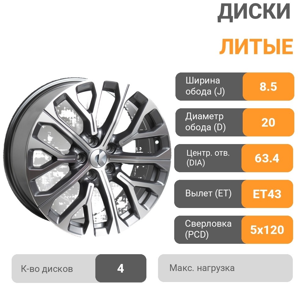 Kipardo FBX276-20 8.5x20/5x120 D63.4 ET43 4 диска серебристый