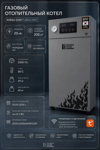Газовый котел KOREA DOM KD200-1 с дымоходом