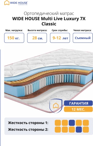 Матрас WIDE HOUSE Multi Live Luxury 7x Classic, 180x195x28 см