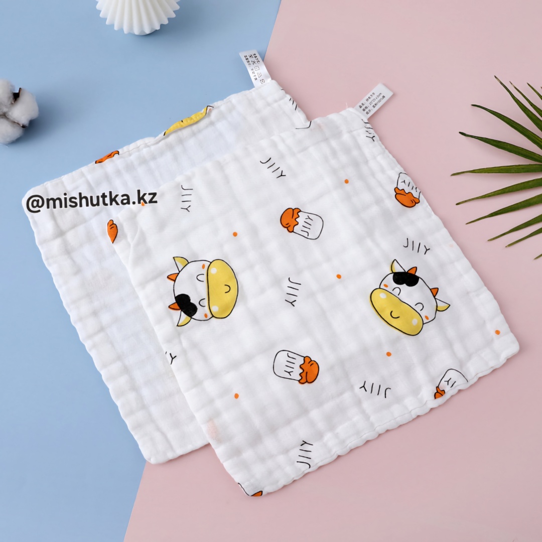 Салфетка-накладка Baby Муслиновая шестислойная Коровка, мин. возраст с рождения, 1 шт