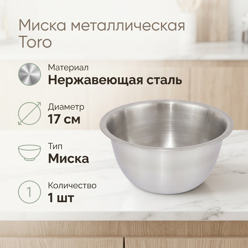Миска Toro 17х17 см, металл, 1 шт