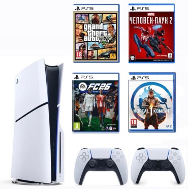 Sony PlayStation 5 Slim+ Dualsense+ Spider man 2+ UFC 5+ FC 26+ Mortal Kombat 1 белый