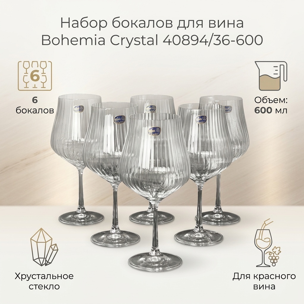 Набор бокалов Bohemia Crystal 600 мл, стекло, 6 шт
