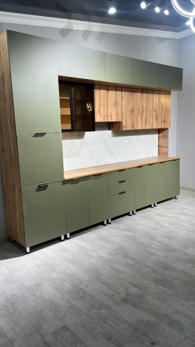 Кухонный гарнитур Comfort mebel Элегант 340, 340x260х60 см, ЛДСП, коричневый, зеленый