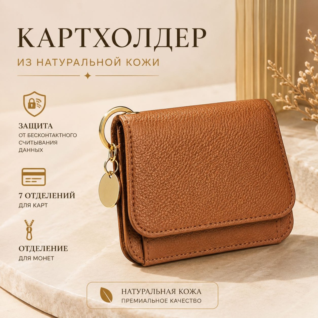 Картхолдер натуральная кожа коричневый