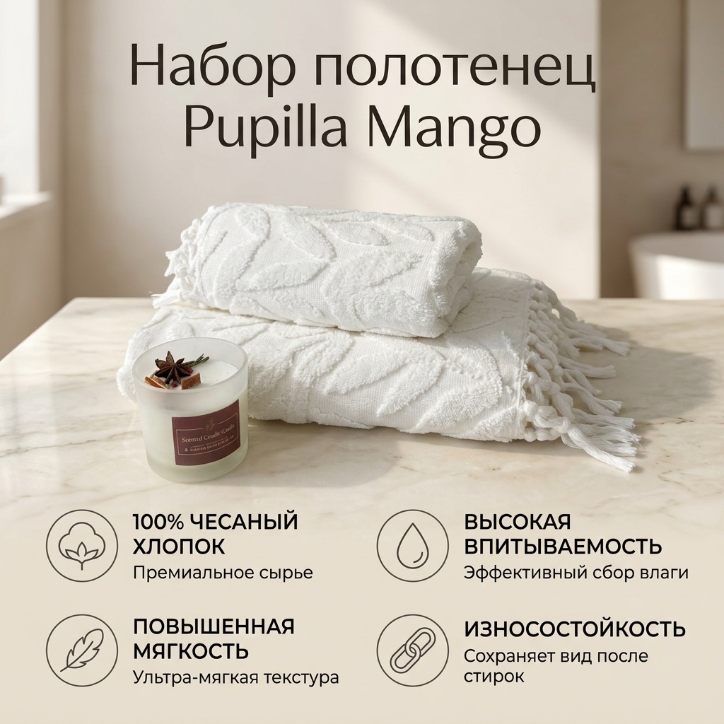 Набор полотенец Pupilla 140x70 см, хлопок, 2 шт,