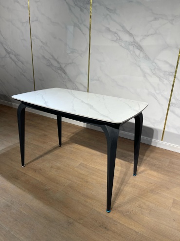 Обеденный стол ModiHome Liliya 7683, 120х70x75 см, МДФ, керамогранит, черный, белый