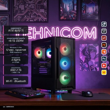 Tehnicom i3-12100F / RTX 4070 Ti 12 Гб / 16 Гб / 1000 Гб HDD+SSD 2000 Гб / Win 11 Pro