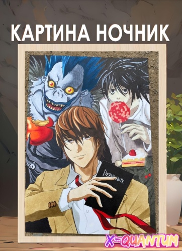 Quantum декоративный светильник настенный Ночник по аниме Тетрадь Смерти Death Note LED 3D, теплый белый, холодный белый, синий