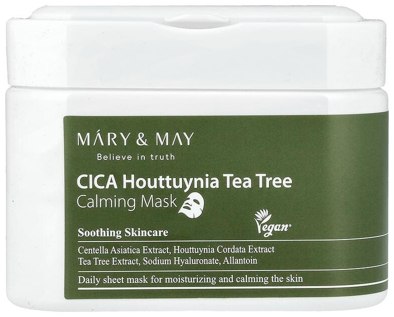 Маска для лица MARY&MAY тканевая CICA Houttuynia Tea Tree Calming Beauty Mask, 30 шт., 400 г 30 шт