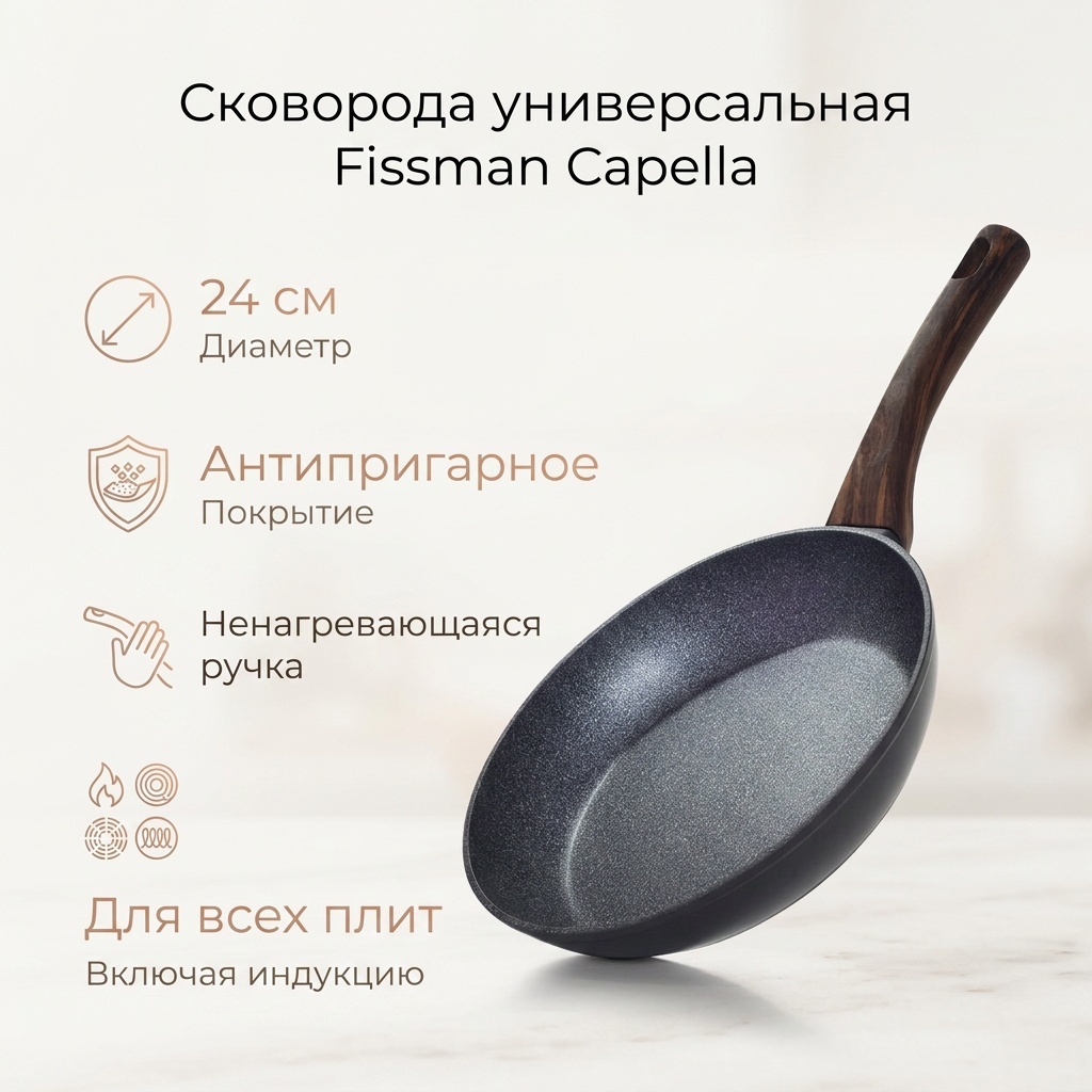 Сковорода Fissman Capella 24 см с антипригарным покрытием, алюминий