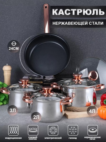 Набор кастрюль RS-GXTG-MG4B 8 в 1