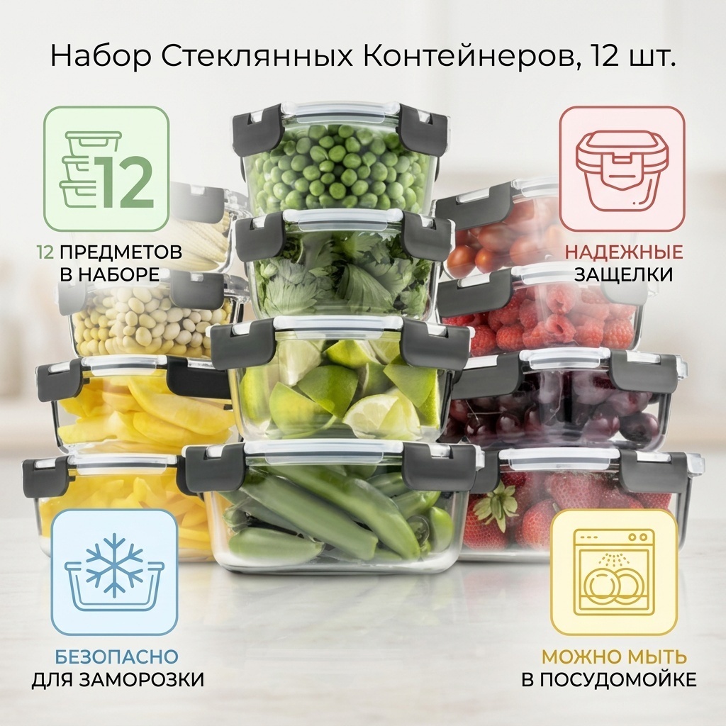 Набор контейнеров 349646 12 шт, стекло