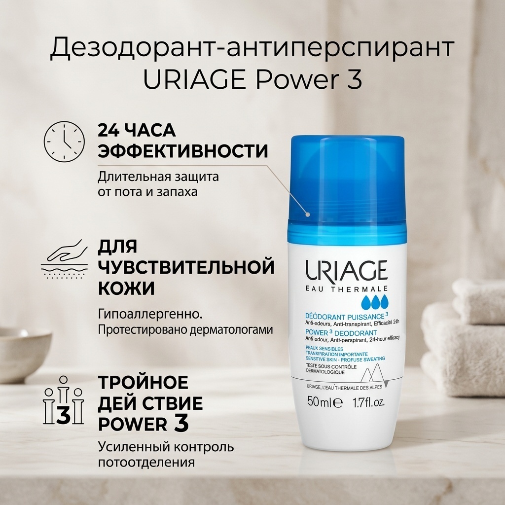 URIAGE Power 3 дезодорант-антиперспирант унисекс 50 мл