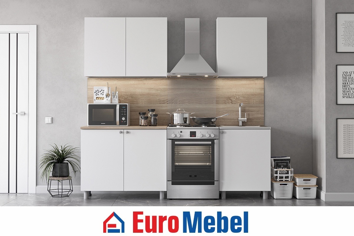 Кухонный гарнитур Euromebel КГ 6, 160x220х60 см, ЛДСП, белый, светло-коричневый