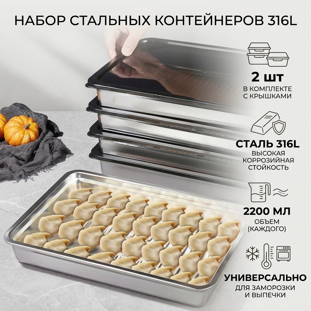 Контейнер 30225444_603048079 2 шт, нержавеющая сталь, пластик