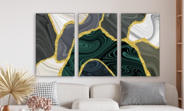 Room Art KZ модульная картина Черный мрамор с золотом 200x100 см