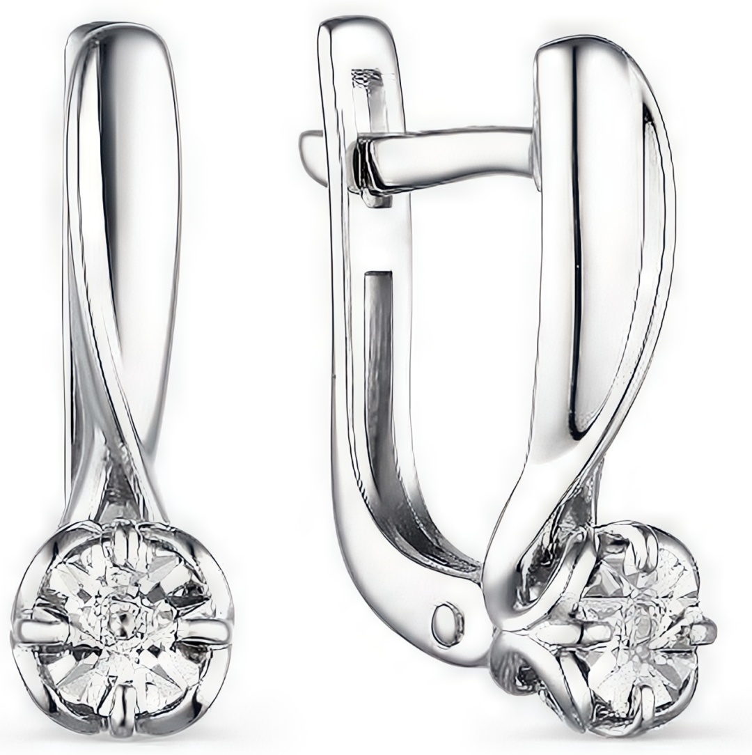 Серьги АЛЬКОР 02-1841/000Б-00 вес 2.25 г серебро, бриллиант