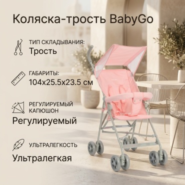 Коляска прогулочная BabyGo WLX300, розовый