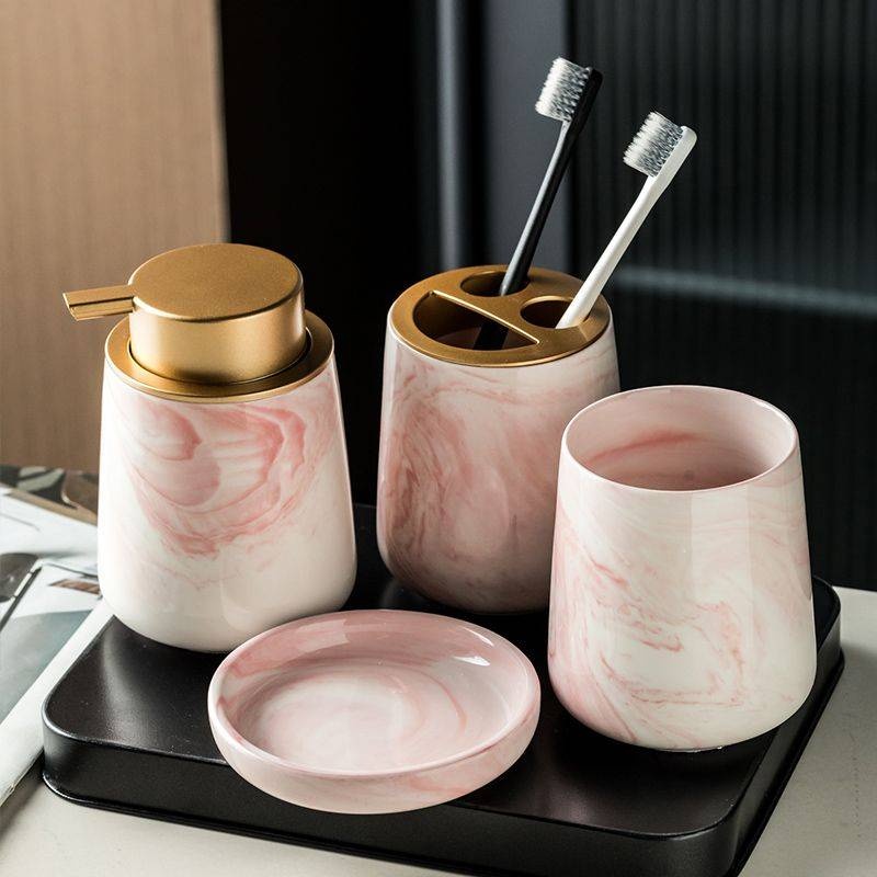 Eva Goods набор аксессуаров для ванной комнаты с элегантным мраморным рисунком, белый, розовый