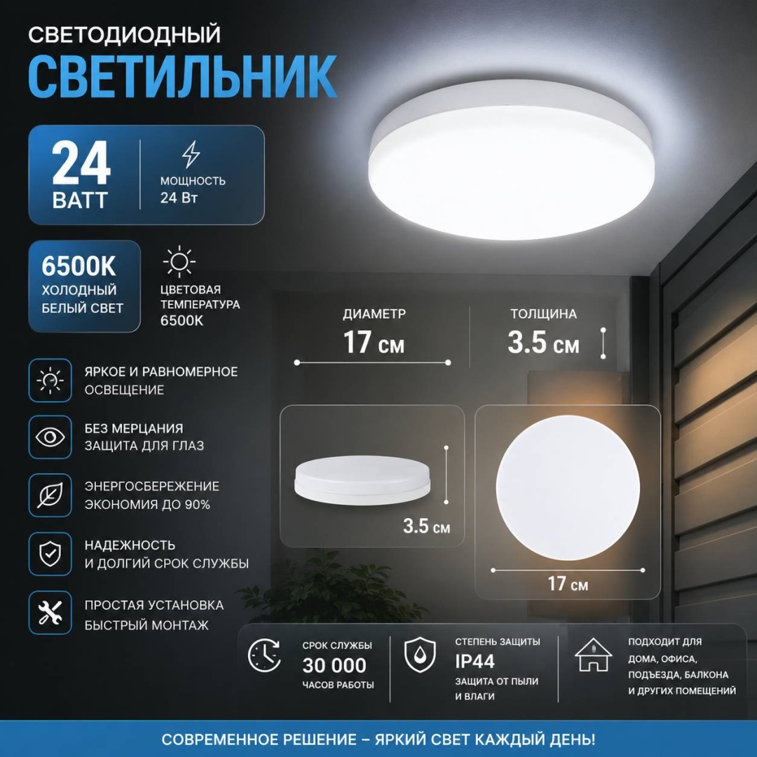 Светильник потолочный HISTEP LED 24 Вт белый