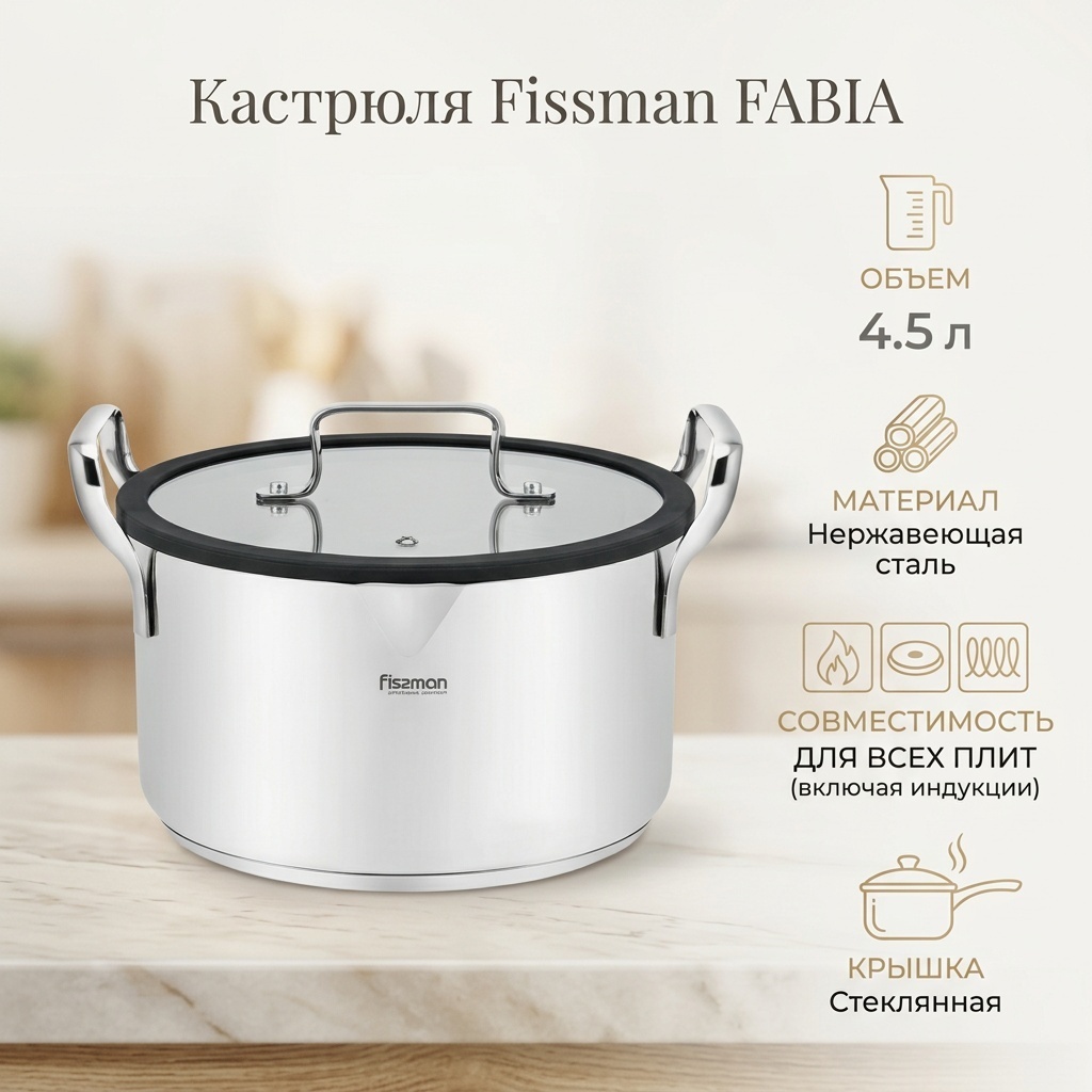 Кастрюля 4.5 л, Fissman FABIA нержавеющая сталь