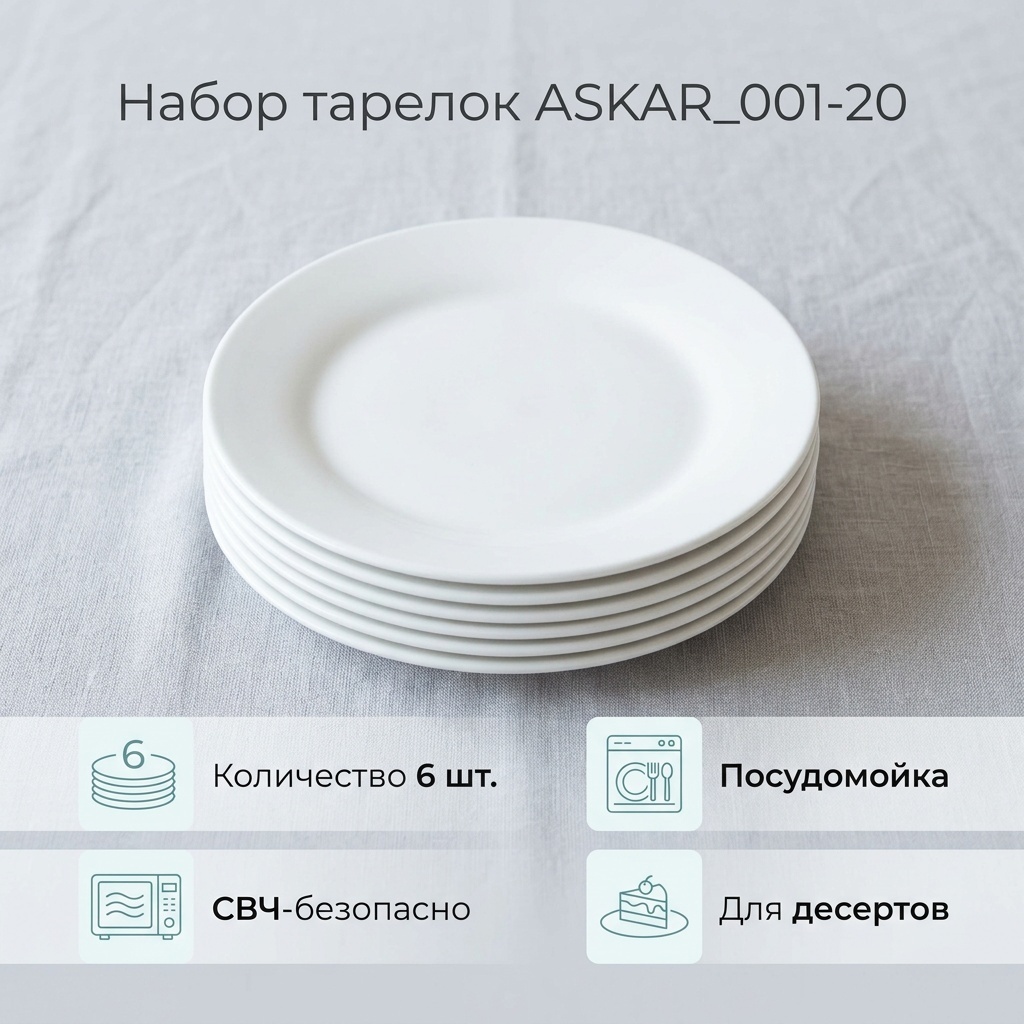 Тарелка 1Market 20 см, 6 шт, керамика