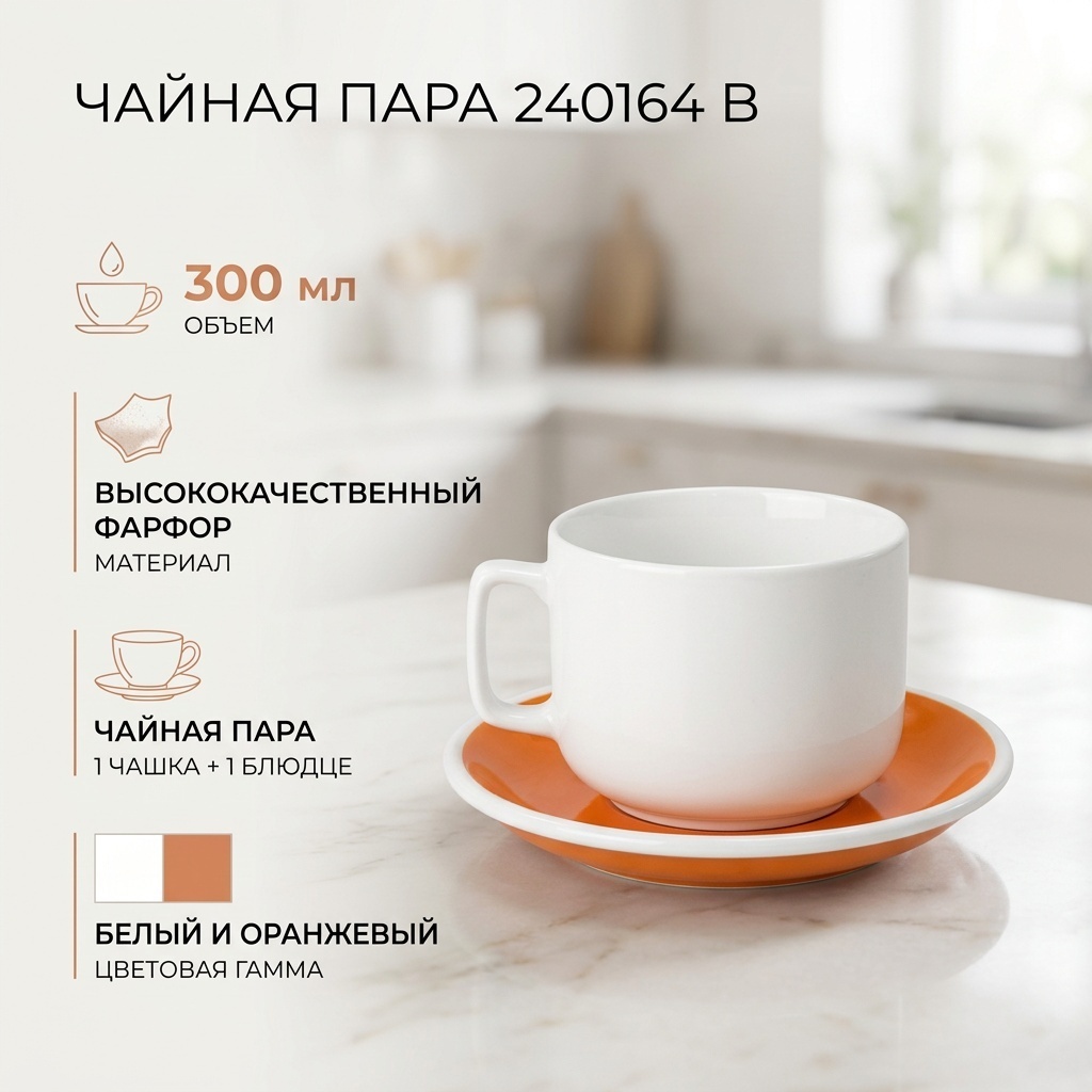 Чайная пара , 300 мл, фарфор, 1 шт.