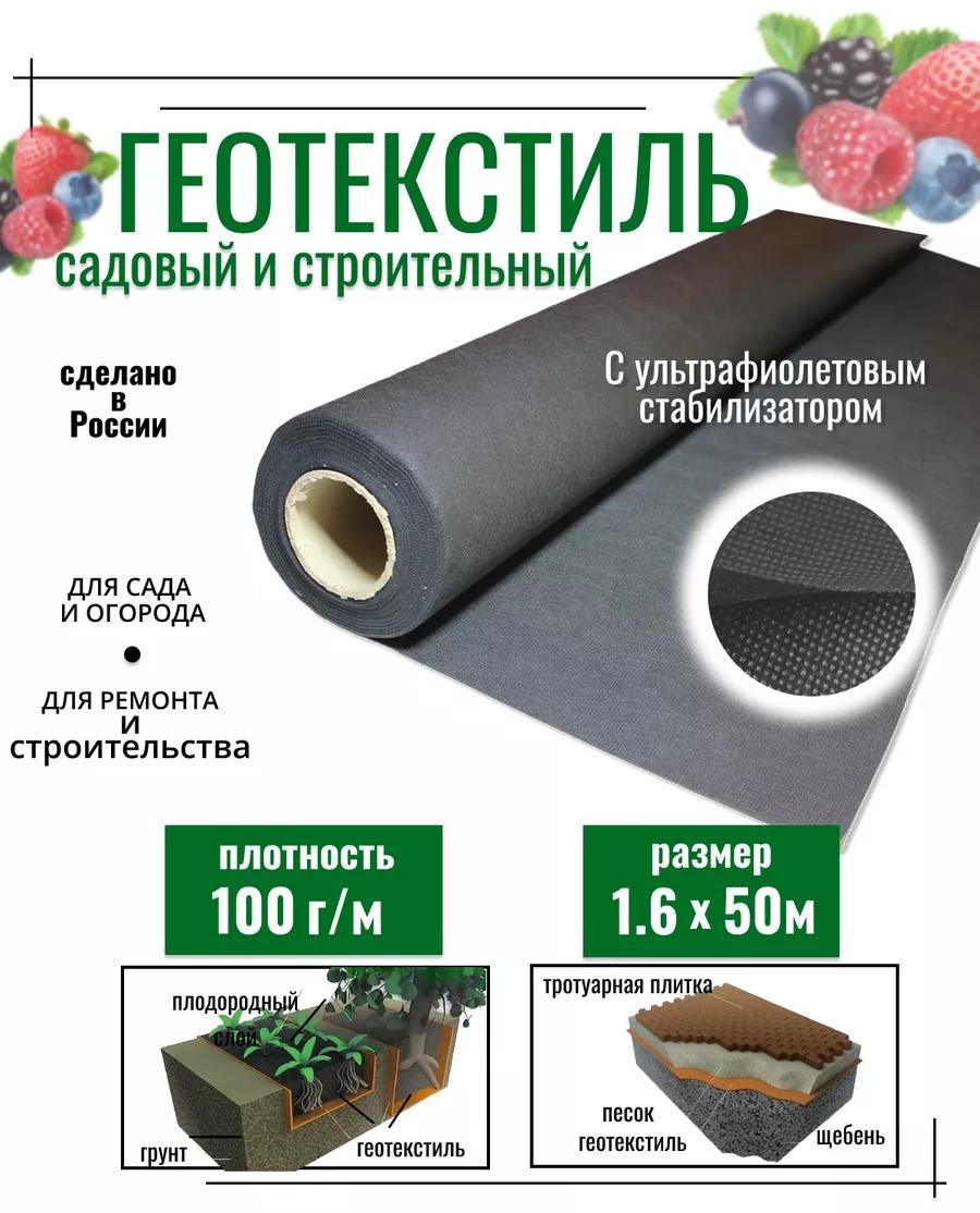 Укрывной материал Гео 2 100 1.6х50, геоткань